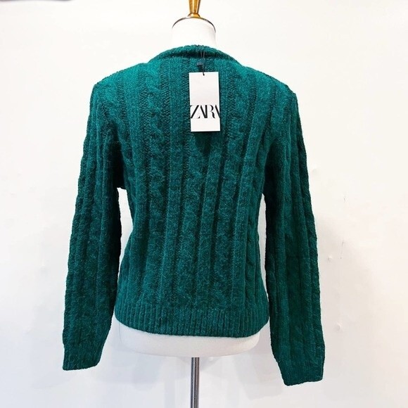 Zara Knit Cardigan With Jewel Buttons Bottle Green Size Medium NEW NWT - Picture 11 of 14